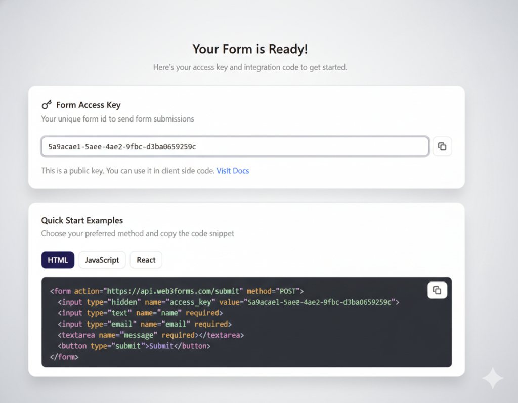Copy Web3Forms Access Key